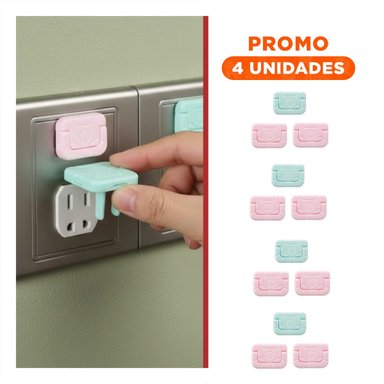 PACK4 CUBRIDOR RECTANGULAR PARA TOMA ELECTRICA ROSADO Y VERDE AGUA 2,5X3CM Y+REGALO STICKER - 1