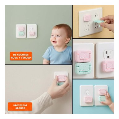 PACK4 CUBRIDOR RECTANGULAR PARA TOMA ELECTRICA ROSADO Y VERDE AGUA 2,5X3CM Y+REGALO STICKER - 2