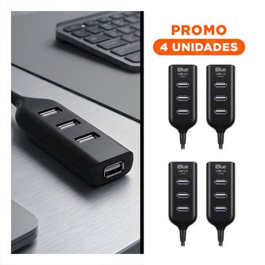 PACK4 CONECTOR ALTA VELOCIDAD USB 4 PUERTOS NEGRO LIGERO Y FUNCIONAL Y+REGALO STICKER - 1