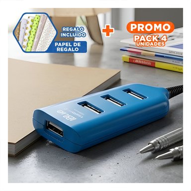 PACK4 CONECTOR USB ALTA VELOCIDAD 4 PUERTOS TURQUEZA COMPACTO Y VERSATIL Y+PAPEL REGALO - 1