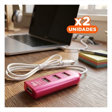 PACK2 CONECTOR ALTA VELOCIDAD USB 4 PUERTOS FUSCIA FUNCIONAL Y ADAPTABLE Y+REGALO STICKER - 1