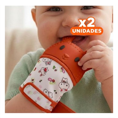 PACK2 GUANTE MORDEDOR INFANTIL EN COLOR NARANJA CON FORMA DE CONEJO Y+REGALO STICKER - 1