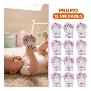 PACK12 MANOPLA MORDEDORA EN COLOR LILA CON FORMA DE DONA SUAVE Y+REGALO STICKER - 1