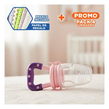 PACK4 CHUPON COLOR MORADO TIPO ALIMENTADOR CON SILICONA FLEXIBLE Y ESTRELLITAS Y+PAPEL REGALO - 1