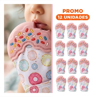 PACK12 MANOPLA MORDEDORA EN COLOR ROSADO CON FORMA DE DONA SUAVE Y+REGALO STICKER - 1