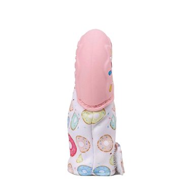 PACK12 MANOPLA MORDEDORA EN COLOR ROSADO CON FORMA DE DONA SUAVE Y+REGALO STICKER - 2