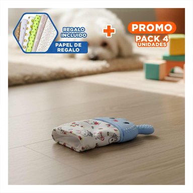 PACK4 GUANTE MORDEDOR SUAVE EN COLOR NARANJA TIPO FORMA DE CONEJO INFANTIL Y+PAPEL REGALO - 1