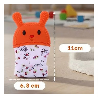PACK4 GUANTE MORDEDOR SUAVE EN COLOR NARANJA TIPO FORMA DE CONEJO INFANTIL Y+PAPEL REGALO - 4