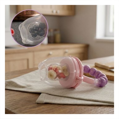 ALIMENTADOR INFANTIL EN COLOR MORADO CON BOLITAS DE SILICONA SUAVE Y+POST IT - 2