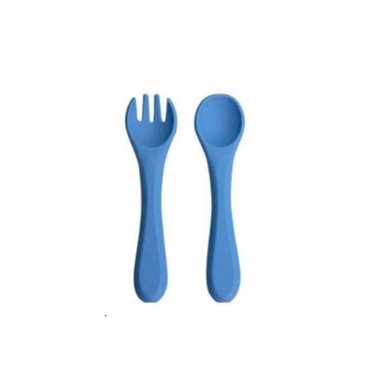 PACK2 SET EN COLOR AZUL EN SILICONA CON CUCHARA Y TENEDOR PRACTICO Y+REGALO STICKER - 2