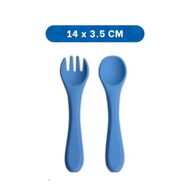 PACK2 SET EN COLOR AZUL EN SILICONA CON CUCHARA Y TENEDOR PRACTICO Y+REGALO STICKER - 4