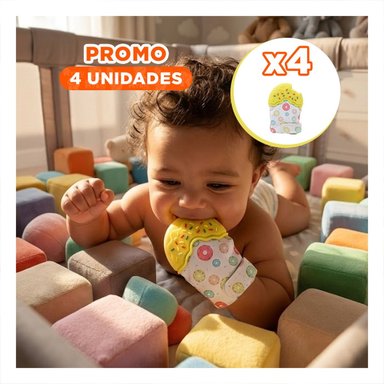 PACK4 GUANTE EN COLOR AMARILLO TIPO MORDEDOR EN FORMA DE DONA PARA DENTICION - 1