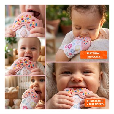 PACK6 MANOPLA MORDEDORA EN FORMA DE DONA EN COLOR ROSADO INFANTIL Y+PAPEL REGALO - 3