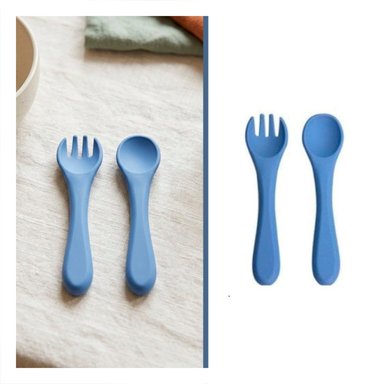 SET DE CUBIERTOS EN COLOR AZUL CON CUCHARA Y TENEDOR DE SILICONA FLEXIBLE - 3