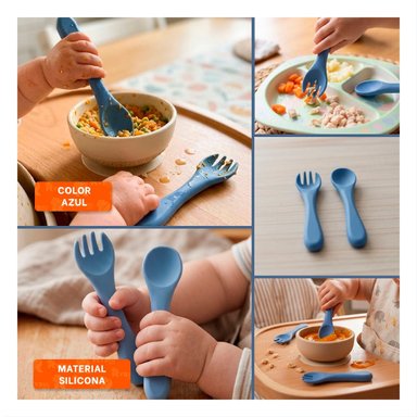 SET DE CUBIERTOS EN COLOR AZUL CON CUCHARA Y TENEDOR DE SILICONA FLEXIBLE - 5