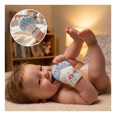 MORDEDOR EN FORMA FORMA DE DONA EN COLOR CELESTE PARA ESTIMULACION Y+REGALO STICKER - 5