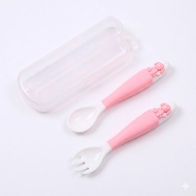 PACK6 CONJUNTO DE CUCHARA Y TENEDOR FORMA PERRITO EN COLOR ROSADO CON ESTUCHE INFANTIL - 2
