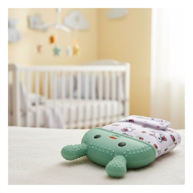 PACK2 GUANTE MORDEDOR INFANTIL EN COLOR VERDE AGUA CON FORMA DE CONEJO Y+REGALO STICKER - 3
