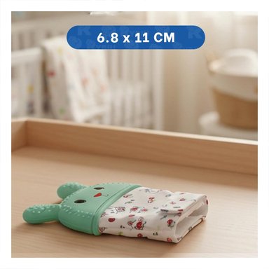 MORDEDOR INFANTIL TIPO FORMA DE CONEJO EN COLOR VERDE AGUA CON GUANTE FLEXIBLE - 4
