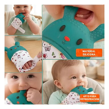 MORDEDOR INFANTIL TIPO FORMA DE CONEJO EN COLOR VERDE AGUA CON GUANTE FLEXIBLE - 5