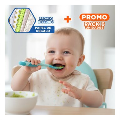PACK6 ALIMENTADOR INFANTIL EN COLOR CELESTE ELABORADO EN SILICONA SUAVE Y+PAPEL REGALO - 1