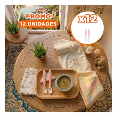 PACK12 EQUIPO DE CUCHARA Y TENEDOR FORMA PERRITO EN COLOR ROSADO CON ESTUCHE INFANTIL - 1