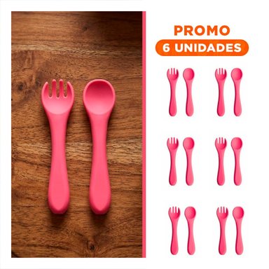 PACK6 CONJUNTO EN COLOR ROSADO DE CUCHARA Y TENEDOR EN SILICONA FLEXIBLE - 1