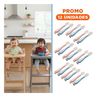 PACK12 JUEGO DE ALIMENTACION CELESTE Y ROSADO CON 2 CUCHARAS Y SISTEMA VENTOSA Y+REGALO STICKER - 1