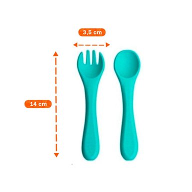 PACK2 SET DE CUCHARA Y TENEDOR INFANTIL EN COLOR VERDE MATERIAL SILICONA Y+PAPEL REGALO - 4