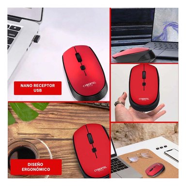 PACK6 RATON MODERNO CON MARCA CYBERTEL STYLE ROJO DESARROLLO DEL TRABAJO Y+PAPEL REGALO - 3