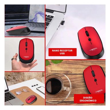 PACK4 MOUSE DE TECNOLOGIA DE CYBERTEL STYLE ROJO PARA USO DIARIO EN EL HOGAR Y+REGALO STICKER - 2
