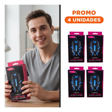 PACK4 MOUSE GAMER LIGKT NEGRO CON SENSOR OPTICO PRECISO Y+REGALO STICKER - 1