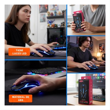 PACK4 MOUSE GAMER LIGKT NEGRO CON SENSOR OPTICO PRECISO Y+REGALO STICKER - 2