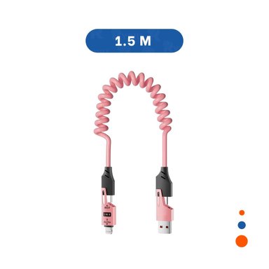 PACK2 ACCESORIO RESORTE 4 EN 1 USB C 1,5M ROSADO CABLE PARA DISPOSITIVOS - 4