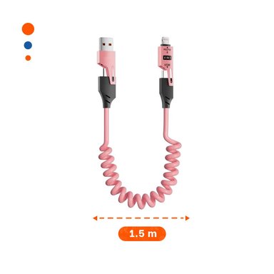 CONECTOR RESORTE 4 EN 1 USB C 1,5M ROSADO ACCESORIO PARA TABLET Y+POST IT - 4