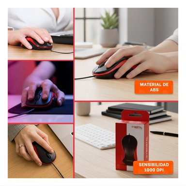 MOUSE CYBERTEL ROJO Y NEGRO USB CON DISENO DEPORTIVO Y+LIGAS REGALO - 5