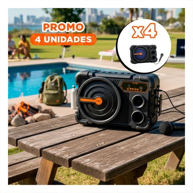 PACK4 BOCINA 8 PULG NEGRO CON MICROFONO BLUETOOTH RECARGABLE AUDIO PARA KARAOKE - 1