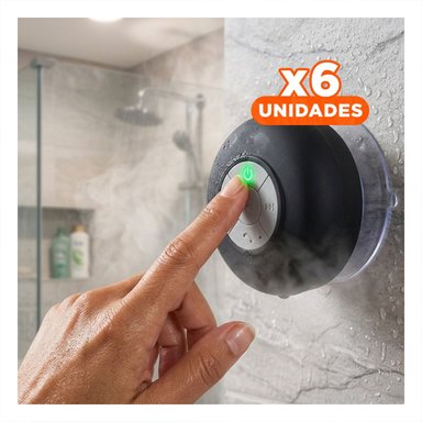 PACK6 BOCINA NEGRO CON CONEXION BLUETOOTH PARA ESCUCHAR MUSICA BAJO LA DUCHA Y+REGALO STICKER - 1