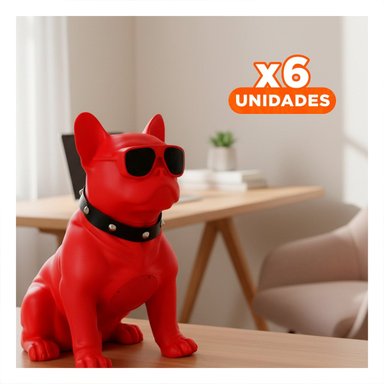 PACK6 BOCINA MODERNA EN COLOR ROJO EN FORMA DE PERRO DE PLASTICO Y+REGALO STICKER - 1