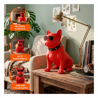 PACK6 BOCINA MODERNA EN COLOR ROJO EN FORMA DE PERRO DE PLASTICO Y+REGALO STICKER - 3