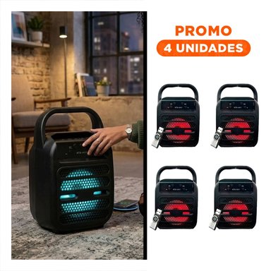 PACK4 EQUIPO SONIDO BLUETOOTH USB NEGRO CON FORMATO PORTATIL MODERNO Y+REGALO STICKER - 1