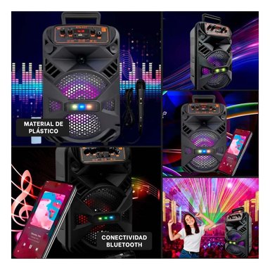 PACK2 PARLANTE TORRE BLUETOOTH CON LUZ LED NEGRO CON WOOFER ILUMINADO RGB Y+PAPEL REGALO - 3