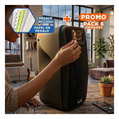 PACK6 ALTAVOZ KIMISO NEGRO CON ILUMINACION CAMBIANTE Y BAJO POTENTE Y+PAPEL REGALO - 1