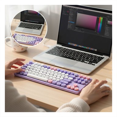 KIT DE TRABAJO CON TECLADO Y MOUSE PARA ESCRITORIO PERSONAL O COMPARTIDO MORADO Y+POST IT - 2