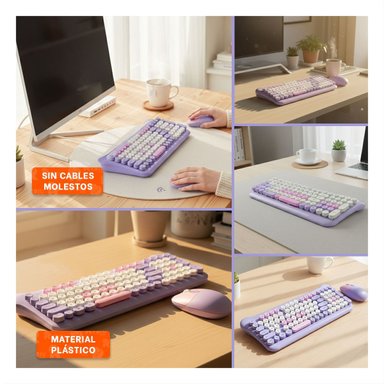 KIT DE TRABAJO CON TECLADO Y MOUSE PARA ESCRITORIO PERSONAL O COMPARTIDO MORADO Y+POST IT - 5