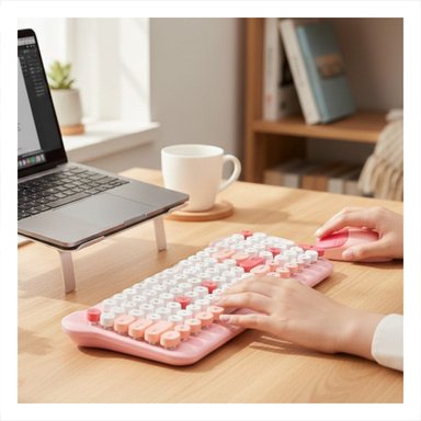 PACK4 CONJUNTO ROSADO QUE INTEGRA TECLADO FUNCIONAL Y MOUSE PARA USO CONTINUO Y+PAPEL REGALO - 2