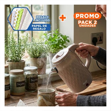 PACK2 HERVIDOR DE AGUA RAF 2.5L MARRON CLARO PARA COCINA EN CASA Y+PAPEL REGALO - 1