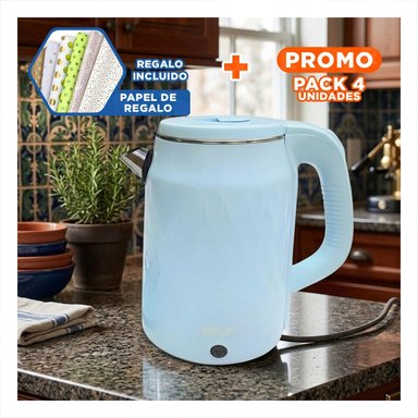 PACK4 CALENTADOR ELECTRICO RAF DE 2.5L COLOR CELESTE PRACTICO PARA COCINA Y+PAPEL REGALO - 1