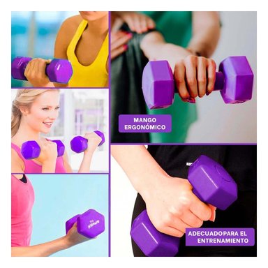 PACK2 MANCUERNA ERGONOMICA MORADO 4 KG PARA ENTRENAMIENTO Y+PAPEL REGALO - 3