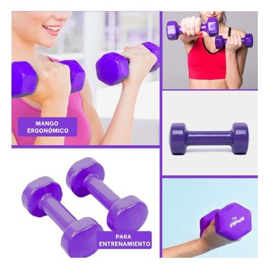PACK2 MANCUERNA ERGONOMICA MORADO 3 KG PARA ENTRENAMIENTO Y+PAPEL REGALO - 3